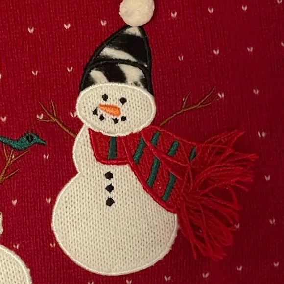 Charter Club Red Lambs Wool Vest Women’s Size L Holiday Snowmen Classic Warmth - Picture 5 of 7